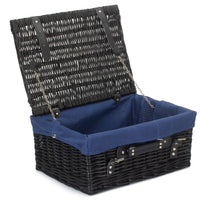 The Willow Basket 41cm Empty Black Willow Picnic Basket With Cotton Lining