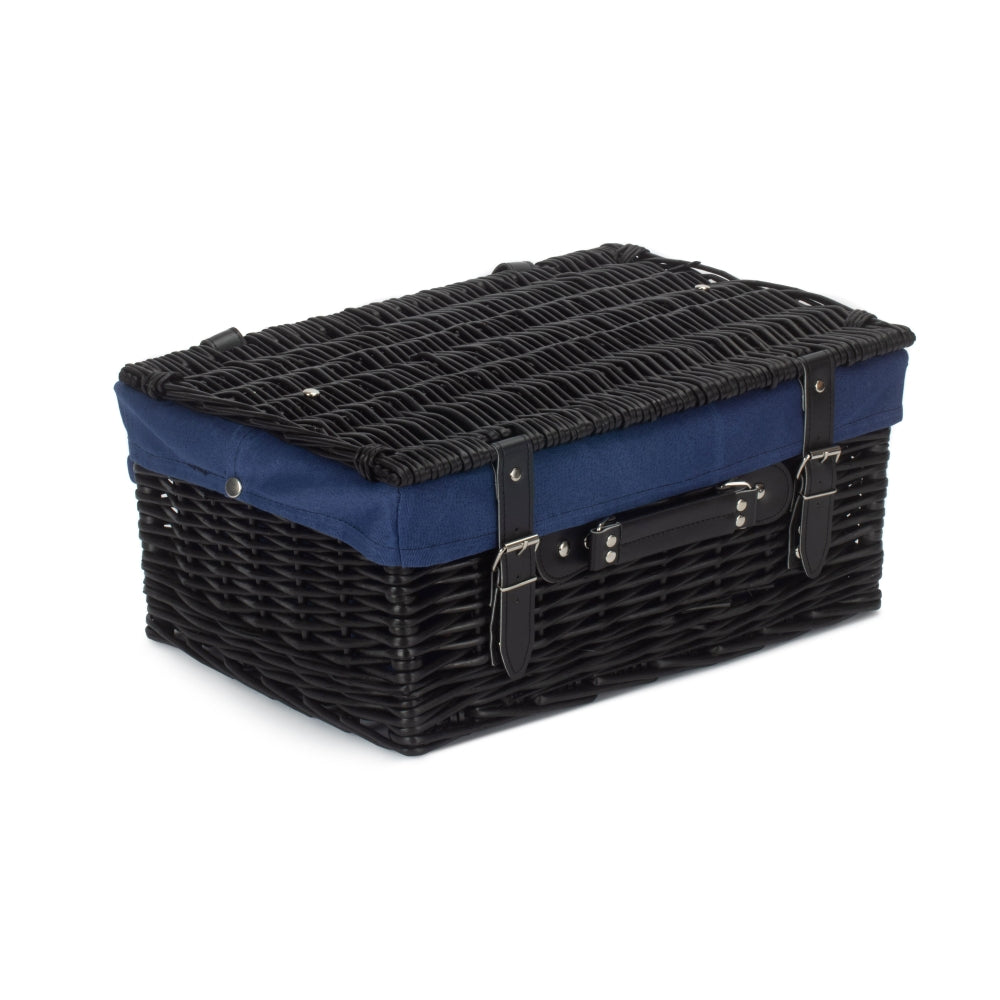 41cm Empty Black Willow Picnic Basket With Cotton Lining