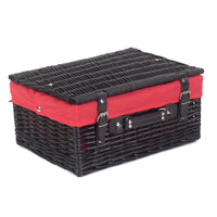 The Willow Basket 41cm Empty Black Willow Picnic Basket With Cotton Lining