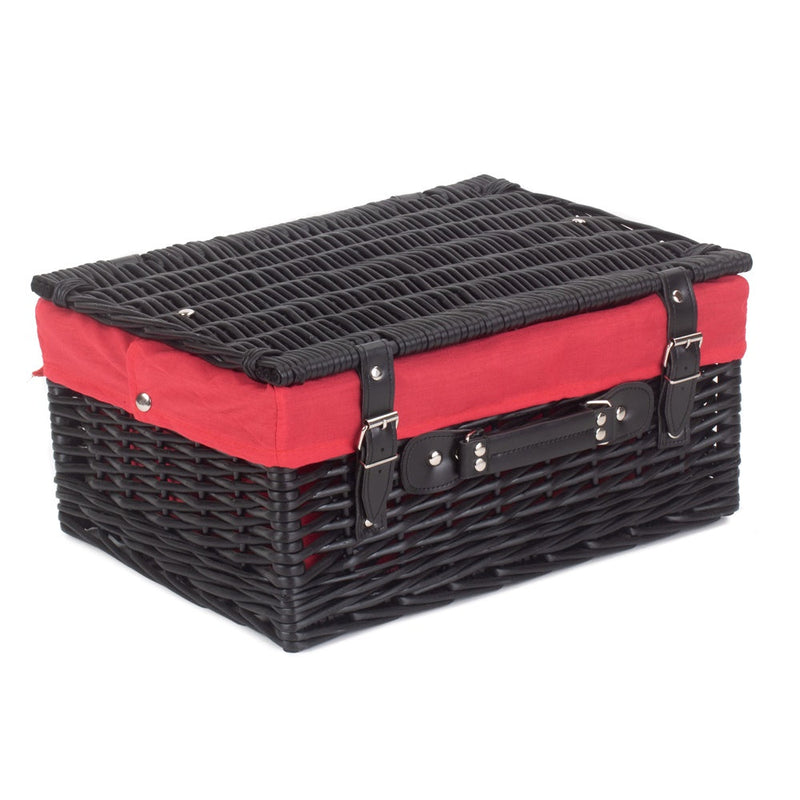 The Willow Basket 41cm Empty Black Willow Picnic Basket With Cotton Lining