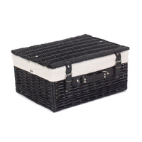 The Willow Basket 41cm Empty Black Willow Picnic Basket With Cotton Lining