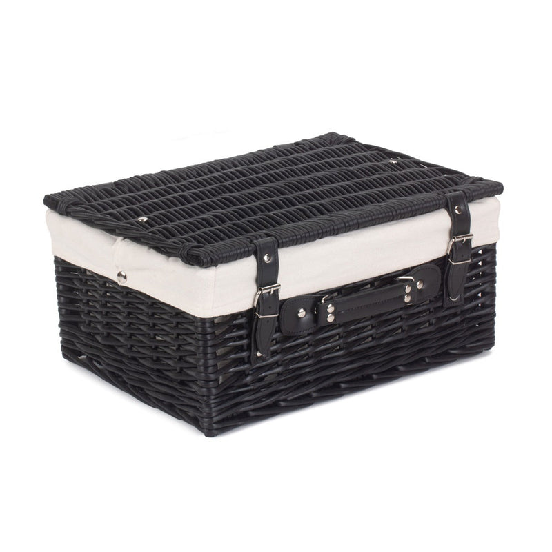 The Willow Basket 41cm Empty Black Willow Picnic Basket With Cotton Lining