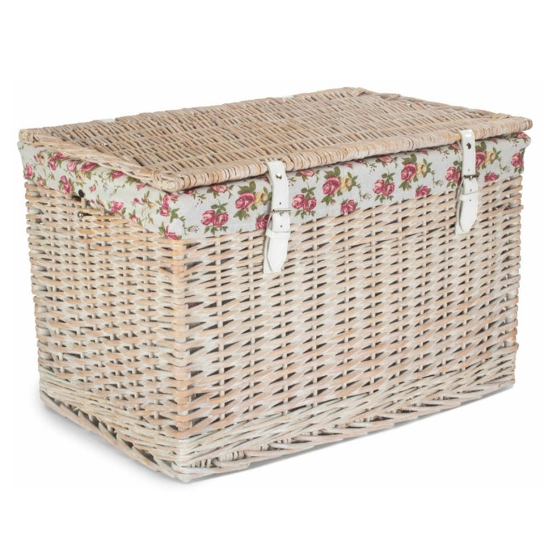 The Willow Basket 60cm White Wash Chest Picnic Wicker Basket
