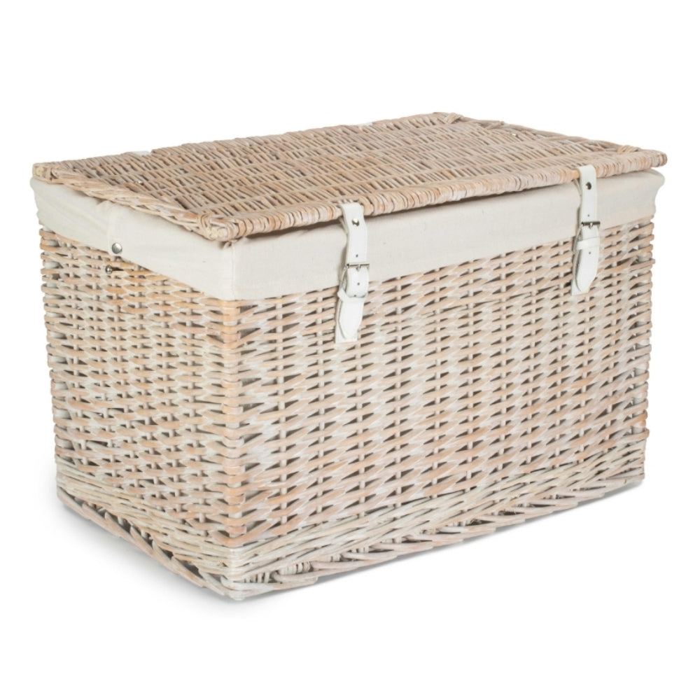 The Willow Basket 60cm White Wash Chest Picnic Wicker Basket