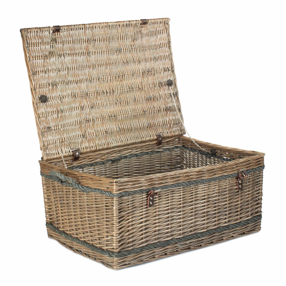 The Willow Basket 72cm Antique Wash Rope Handled Trunk Picnic Basket