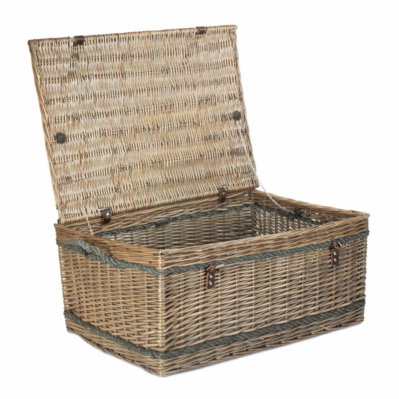 The Willow Basket 72cm Antique Wash Rope Handled Trunk Picnic Basket