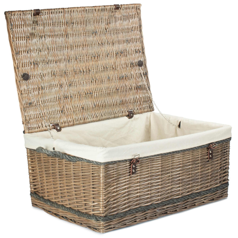 The Willow Basket 72cm Antique Wash Rope Handled Trunk Picnic Basket