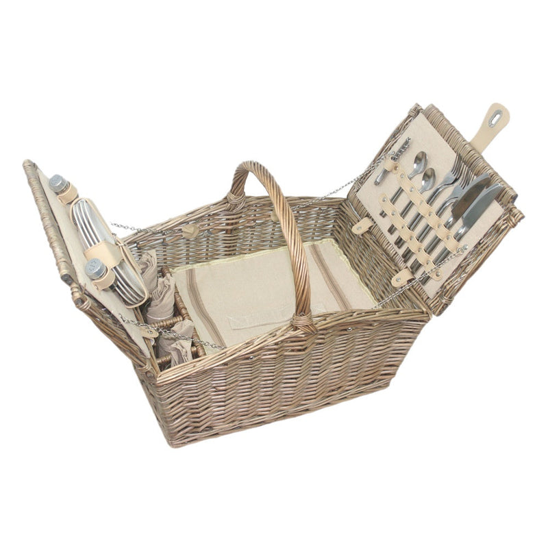 Deluxe Retro Double Lidded Wicker Fitted Picnic Basket