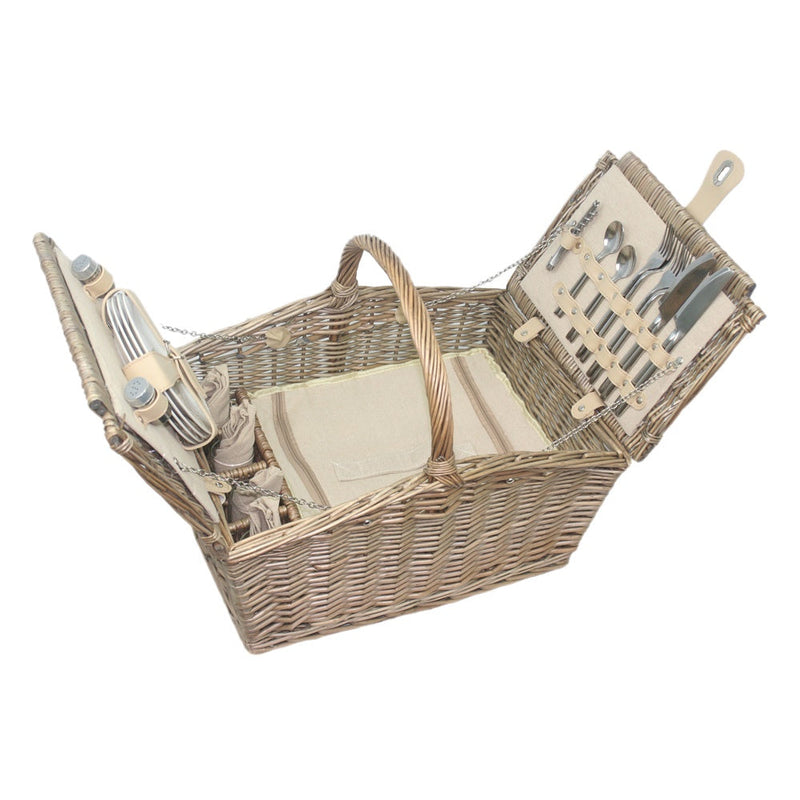 The Willow Basket Deluxe Retro Double Lidded Wicker Fitted Picnic Basket