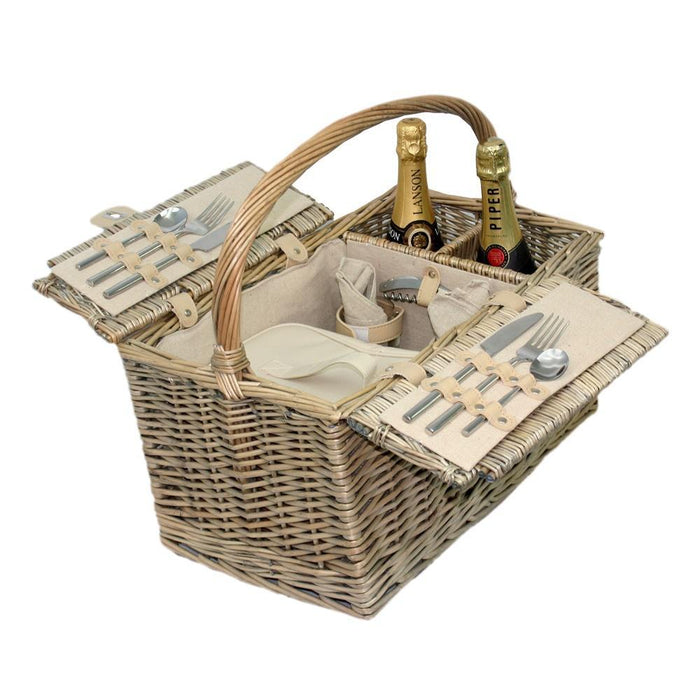 The Willow Basket Deluxe Retro Double Lidded Wicker Fitted Picnic Basket