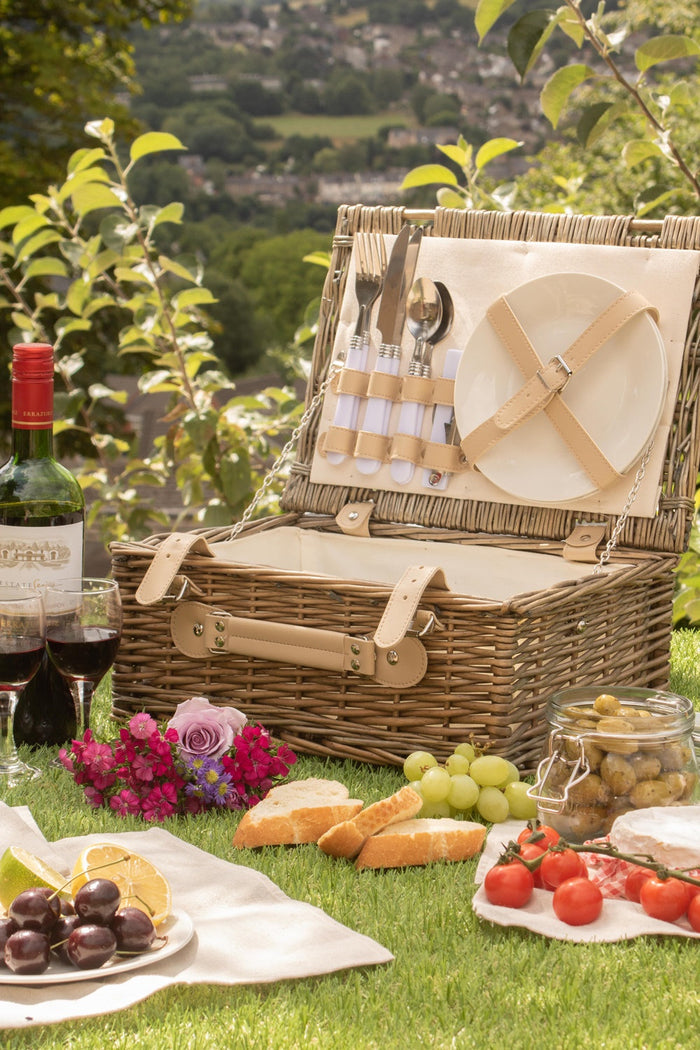 The Willow Basket 35cm 2 Person Fitted Wicker Picnic Basket