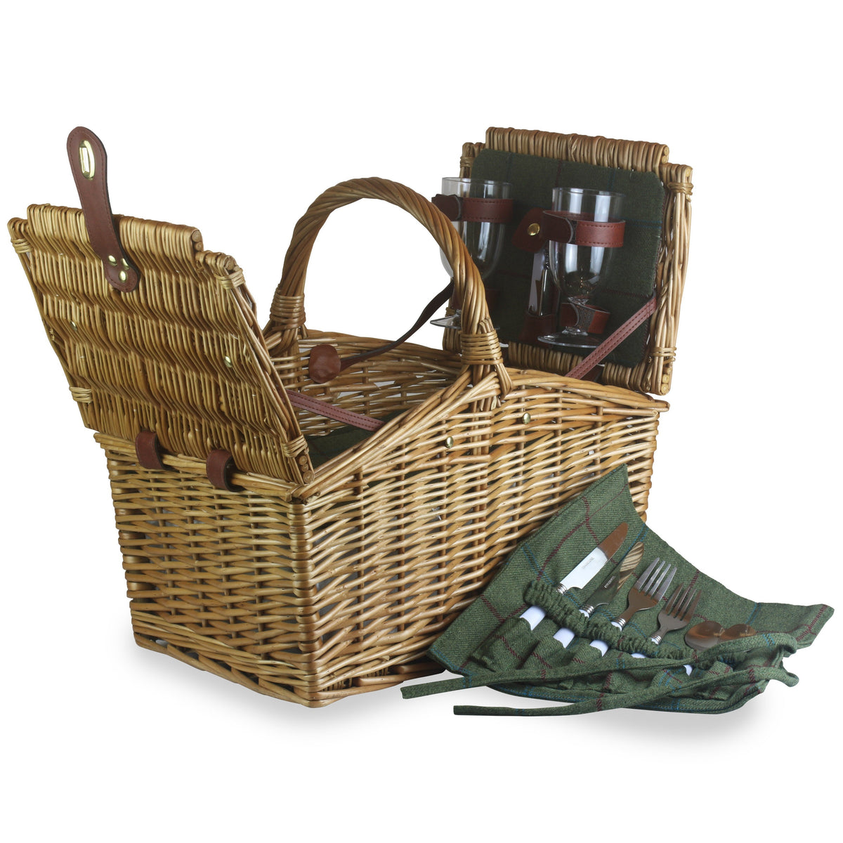 The Willow Basket 2 Person Butterfly Lidded Fitted Wicker Picnic Basket