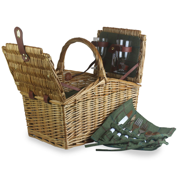 The Willow Basket 2 Person Butterfly Lidded Fitted Wicker Picnic Basket