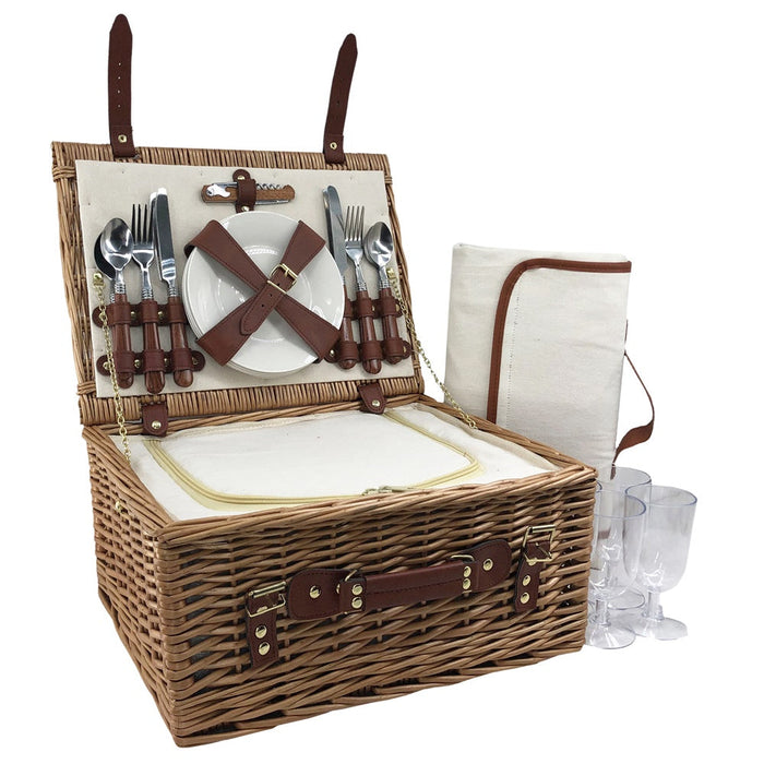 The Willow Basket Classic Wicker Fitted Picnic Basket