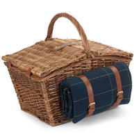 The Willow Basket Elegant 4 Person Blue Tweed Fitted Picnic Basket