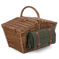 Elegant 4 Person Green Tweed Fitted Picnic Basket