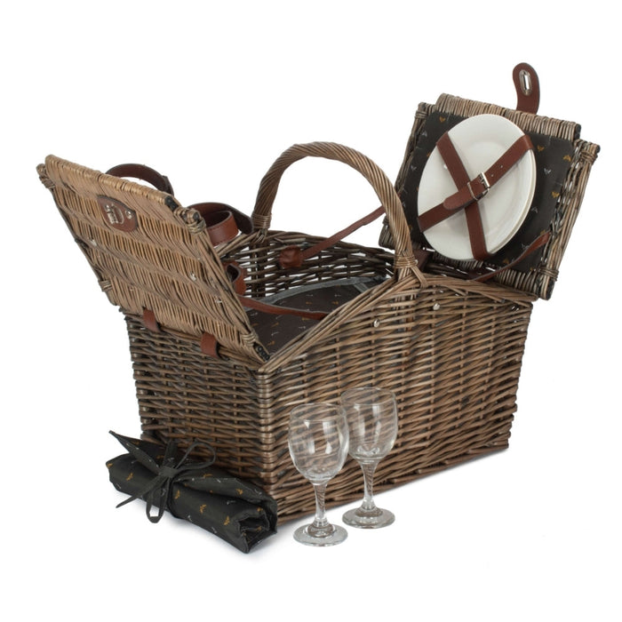 The Willow Basket 2 Person Nature Pattern Butterfly Lidded Fitted Picnic Basket