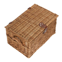 The Willow Basket Four Person Green Tweed Chest Wicker Picnic Basket