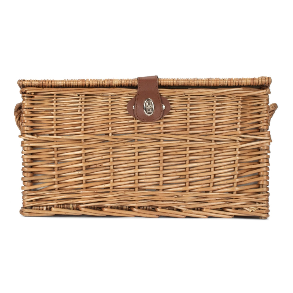The Willow Basket Four Person Green Tweed Chest Wicker Picnic Basket