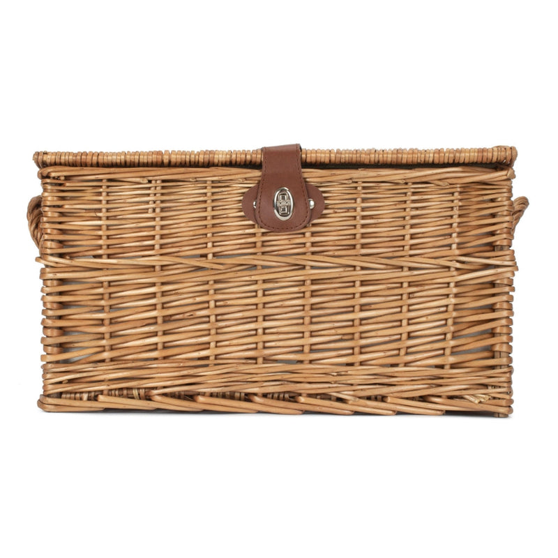 The Willow Basket Four Person Green Tweed Chest Wicker Picnic Basket