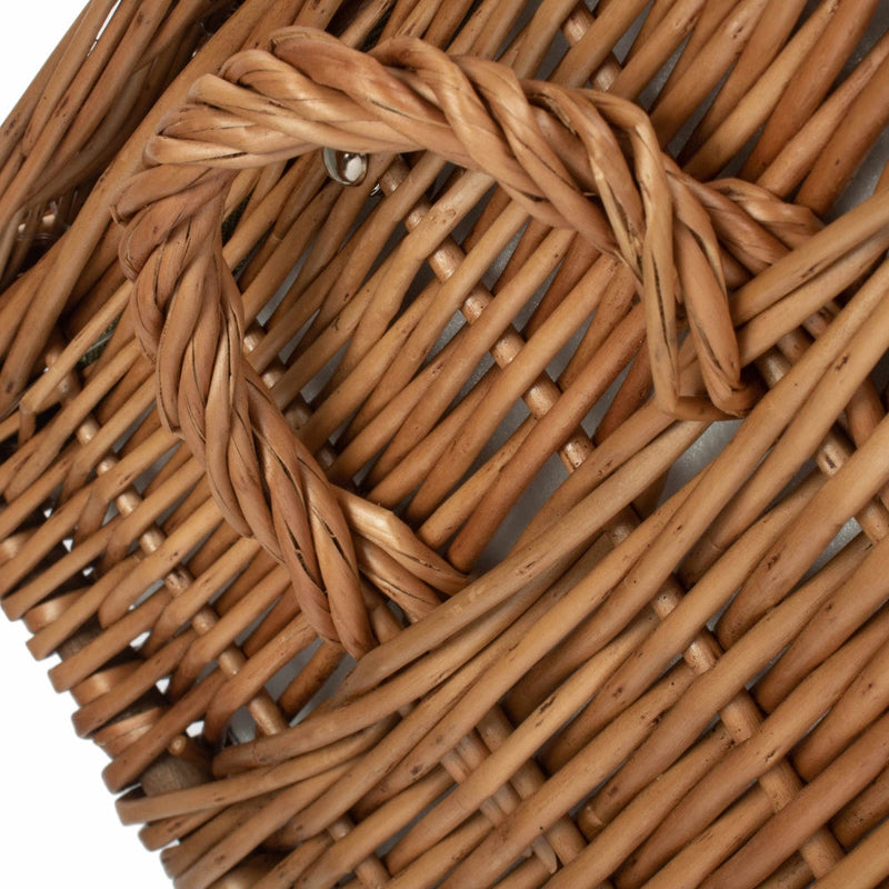 The Willow Basket Four Person Green Tweed Chest Wicker Picnic Basket