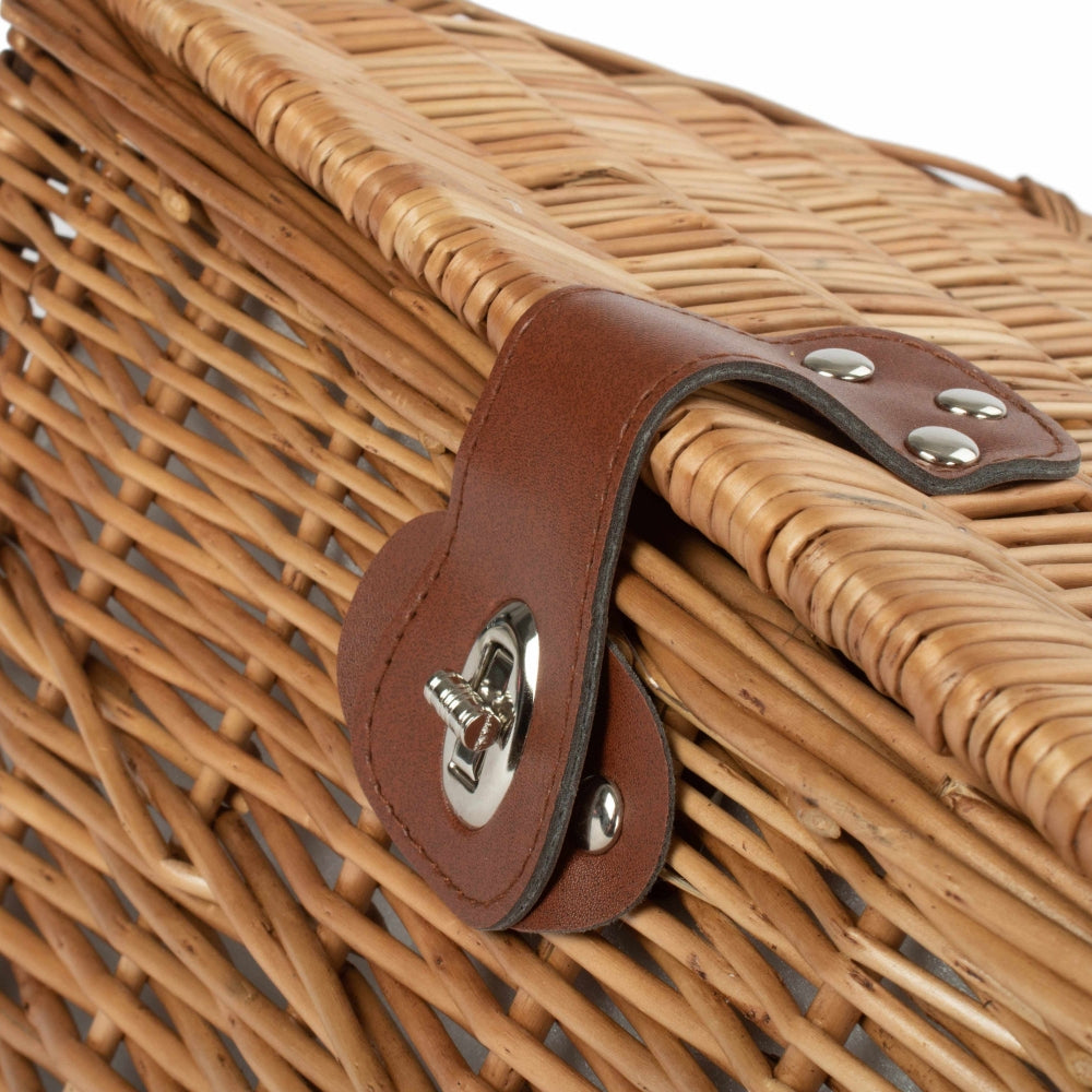 The Willow Basket Four Person Green Tweed Chest Wicker Picnic Basket
