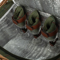 The Willow Basket Four Person Green Tweed Chest Wicker Picnic Basket