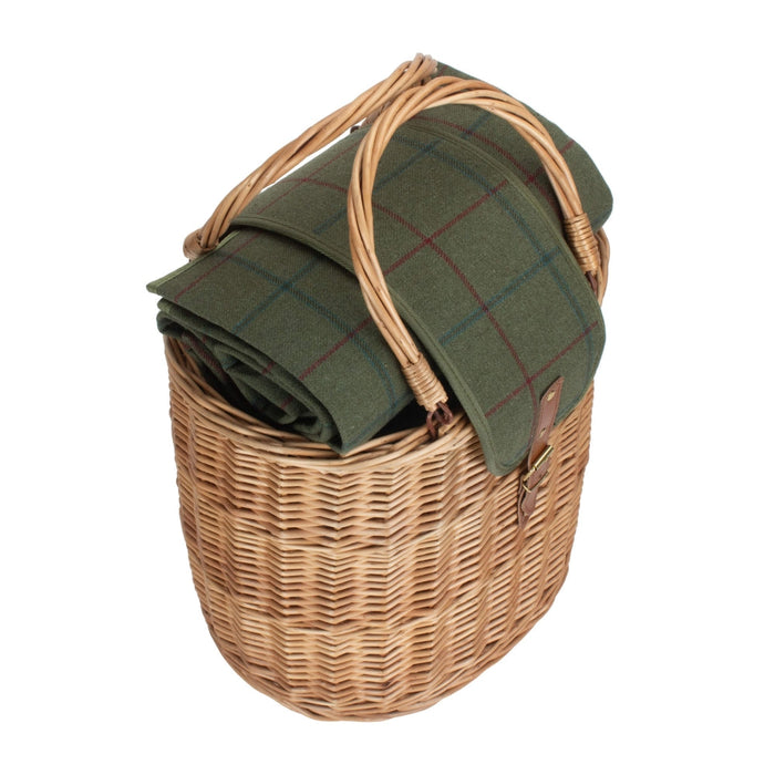 The Willow Basket Oval Green Tweed Fitted Cool Bag Drinks Picnic Basket