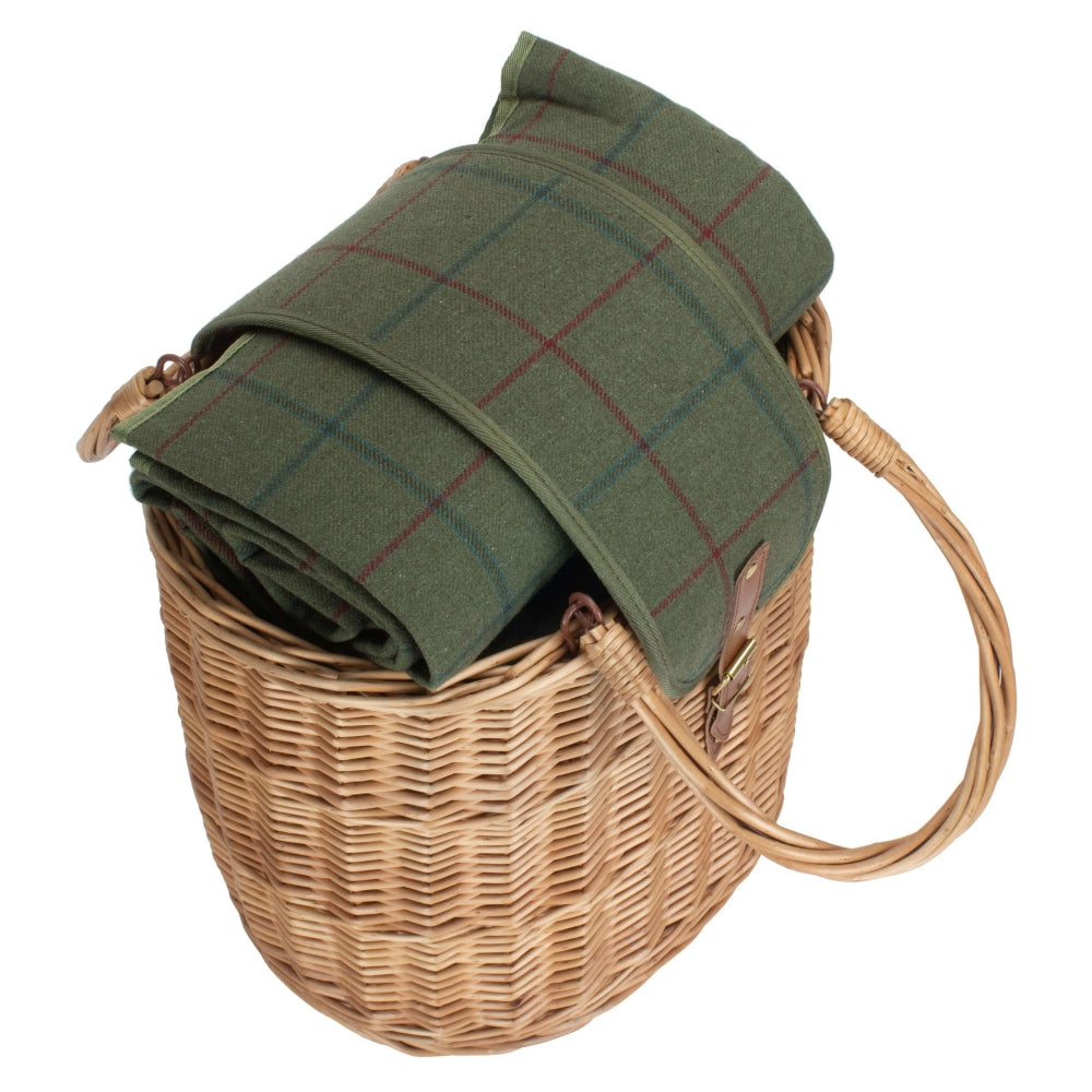 Oval Green Tweed Fitted Cool Bag Drinks Picnic Basket