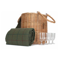 The Willow Basket Oval Green Tweed Fitted Cool Bag Drinks Picnic Basket