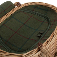 The Willow Basket Oval Green Tweed Fitted Cool Bag Drinks Picnic Basket