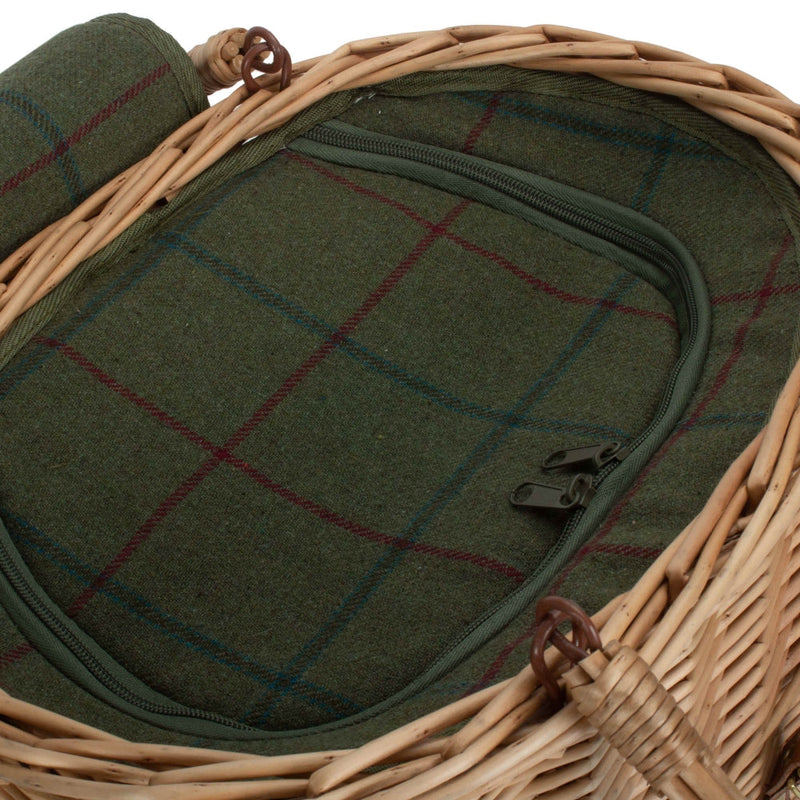 The Willow Basket Oval Green Tweed Fitted Cool Bag Drinks Picnic Basket