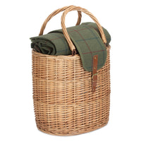 The Willow Basket Oval Green Tweed Fitted Cool Bag Drinks Picnic Basket