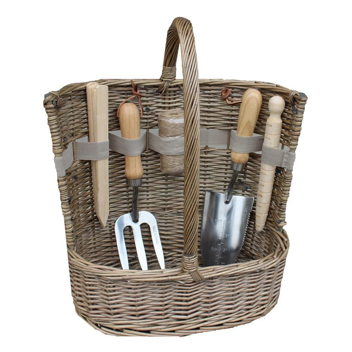 The Willow Basket Antique Wash Deluxe Garden Tool Basket