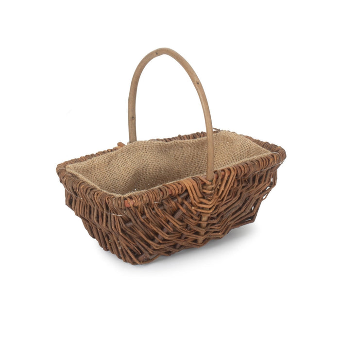 The Willow Basket Rectangular Unpeeled Willow Garden Trug With Hessian Lining