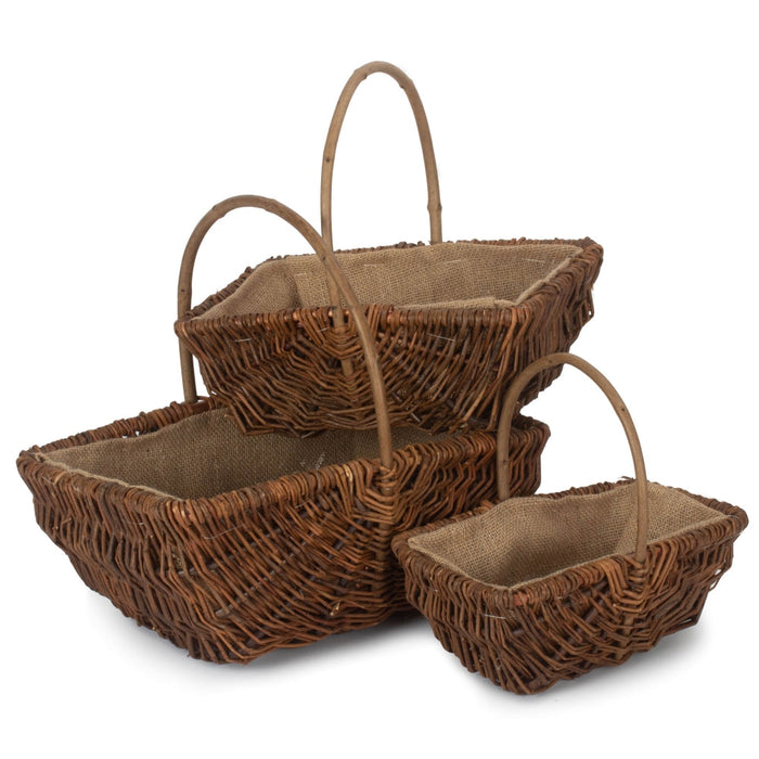 The Willow Basket Rectangular Unpeeled Willow Garden Trug With Hessian Lining