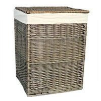 The Willow Basket Antique Wash Square White Cotton Lined Laundry Basket