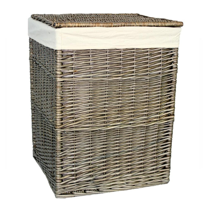 The Willow Basket Antique Wash Square White Cotton Lined Laundry Basket