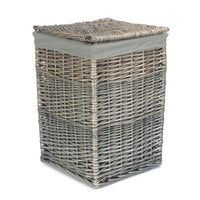The Willow Basket Antique Wash Square Laundry Basket with Grey Sage Lining