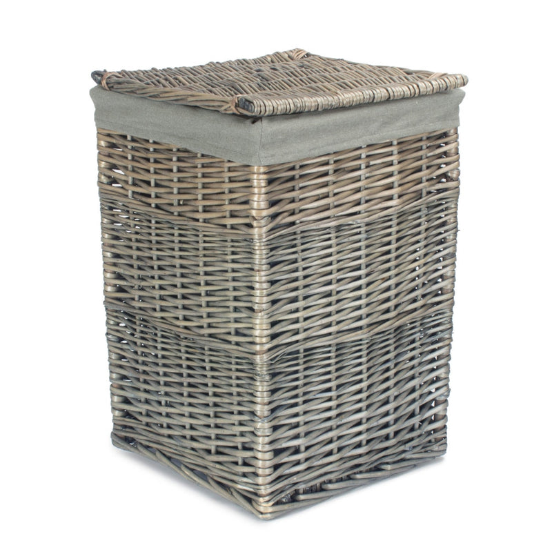 The Willow Basket Antique Wash Square Laundry Basket with Grey Sage Lining