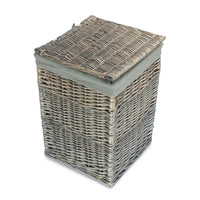 The Willow Basket Antique Wash Square Laundry Basket with Grey Sage Lining