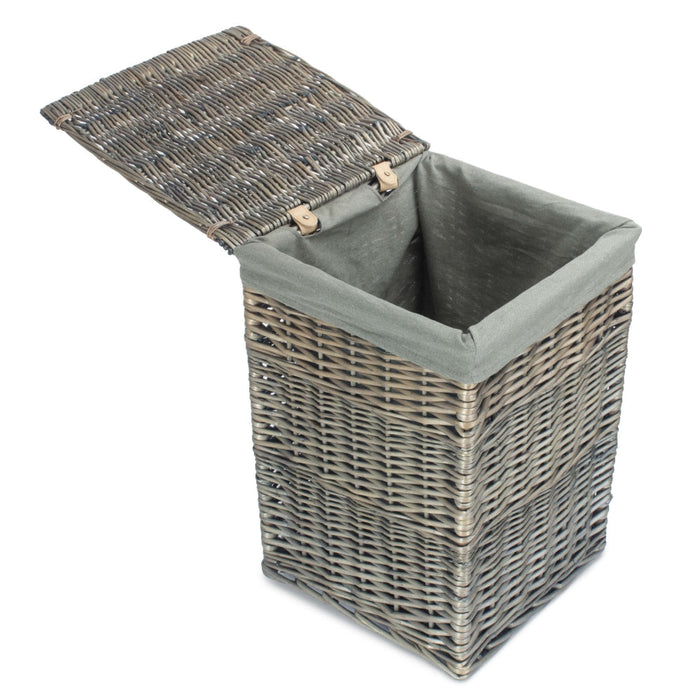 The Willow Basket Antique Wash Square Laundry Basket with Grey Sage Lining
