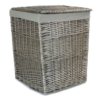 The Willow Basket Antique Wash Square Laundry Basket with Grey Sage Lining