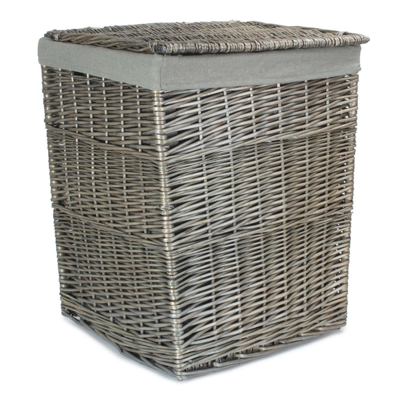 The Willow Basket Antique Wash Square Laundry Basket with Grey Sage Lining