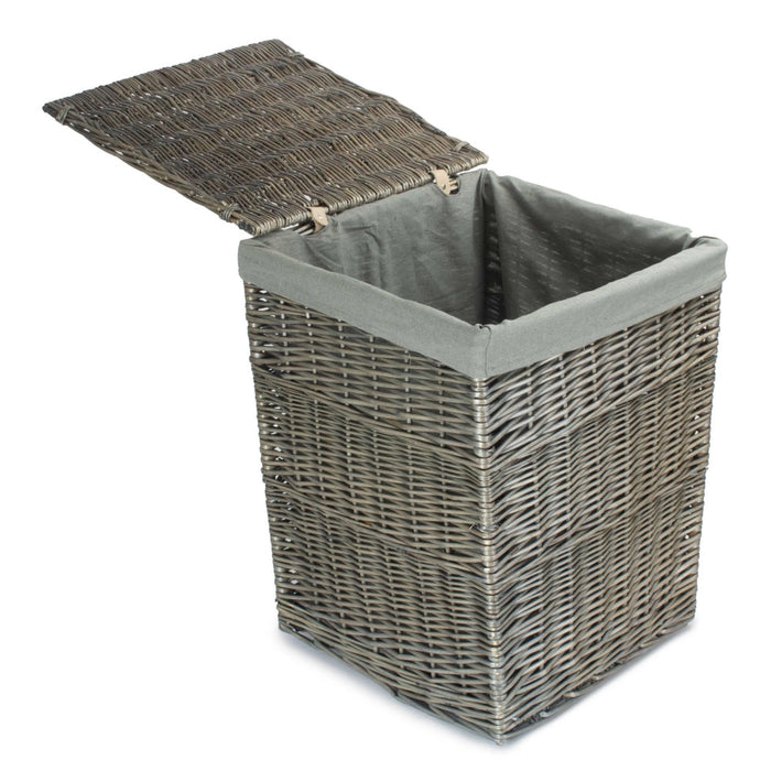 The Willow Basket Antique Wash Square Laundry Basket with Grey Sage Lining