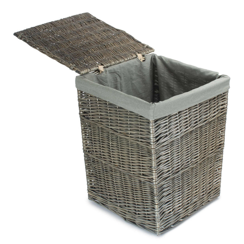 The Willow Basket Antique Wash Square Laundry Basket with Grey Sage Lining