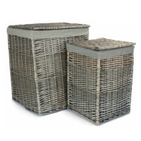 The Willow Basket Antique Wash Square Laundry Basket with Grey Sage Lining