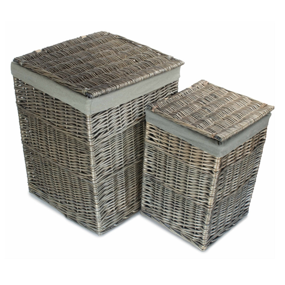 The Willow Basket Antique Wash Square Laundry Basket with Grey Sage Lining