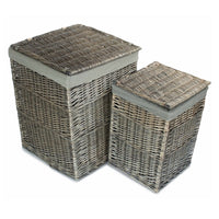 The Willow Basket Antique Wash Square Laundry Basket with Grey Sage Lining