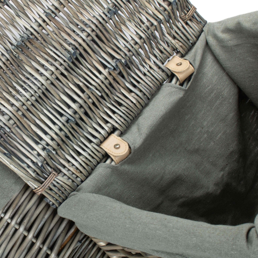 The Willow Basket Antique Wash Square Laundry Basket with Grey Sage Lining